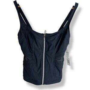 Amoressa by Miraclesuit Black Slimming‎ Zip Front Swimsuit Top Womens Size 8 NEW